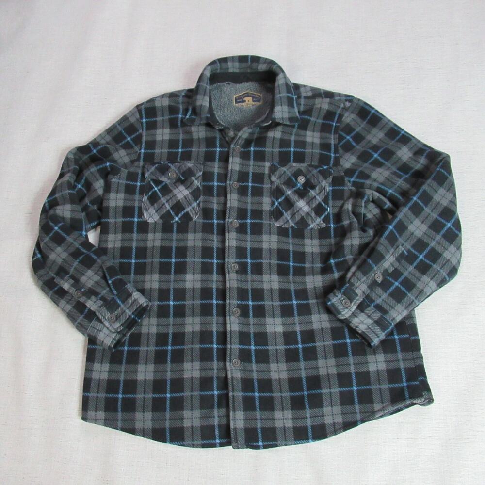 Freedom Foundry Shacket Mens Large Gray Plaid Flannel Sherpa Lined Shirt Jacket